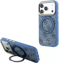 Guess PU 4G Ring Stand MagSafe dėklas skirtas iPhone 18 Pro mėlynos spalvos