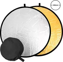 Nešiojamas 60 cm sulankstomas dvipusis fotografijos reflektorius su dėklu, auksinis ir sidabrinis atspindintis audinys studijos apšvietimui ir fotografavimui lauke, šviesos reflektorius, šviesos atšvaitas, fotografijos šviesos atšvaitas, fotoreflektorius