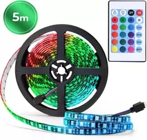 5 m RGB LED juostų apšvietimas 30 LED/m su USB maitinimu ir nuotolinio valdymo pultu, LED juosta, šviesos juosta, apšvietimo juosta
