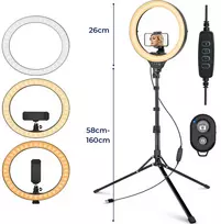 LED žiedinė lempa su trikoju stovu, 192 cm telefono laikiklio žiedinė lempa, žiedas lempa, LED žiedas su stovu, LED žiedinė šviesa su laikikliu, telefono žiedinė lempa