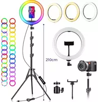RGB žiedinė lempa su trikoju stovu, 242 cm telefono laikiklio žiedinė lempa, žiedinis šviestuvas, žiedinė šviesa su stovu, žiedinė lempa telefonui