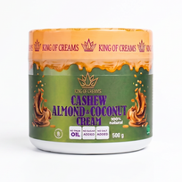 King of Creams Anakardžių ir migdolų kremas su kokoso drožlėmis (500 g)