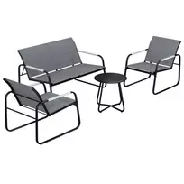 Lauko baldų komplektas, sėdimoji grupė 4 žmonėms, kvėpuojantis lauko poilsio komplektas su 2 vietų sofa, 2 foteliais, apvaliu stalu su virvių pynimu ir apsauginiais padukais kojoms