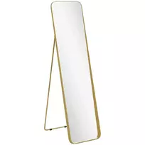 HOMCOM viso ilgio veidrodis 160 x 40 cm, modernus laisvai pastatomas veidrodis su metaliniu rėmu ir nedūžtančiu stiklu, sieninis veidrodis, skirtas statyti, atremti, veidrodis svetainei, miegamajam, prieškambariui, aukso spalvos