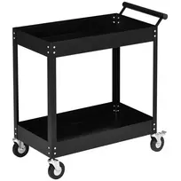 Dirbtuvių Vežimėlis su 2 Lentynomis | Plieninis Įrankių Vežimėlis su Šonine Rankena, 4 Ratukais, Iki 150 kg Keliamoji Galia, 84,5 x 38 x 84 cm, Juodas