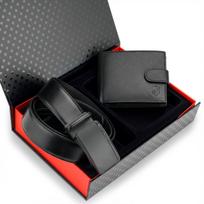 Dovanų rinkinys vyrams – piniginė ir diržas „Stevens 2503“, juoda PREMIUM