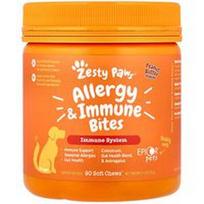 Zesty Paws, Alergijos ir imuniniai įkandimai, bet kokio amžiaus šunims, žemės riešutų sviestas, 90 minkštų kramtomųjų, 11.1 uncijos (315 g)