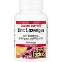 Natural Factors, Cinko pastilės su šeivamedžio uogomis, ežiuole ir vitaminu C, medaus žiedų skonio, 60 pastilių