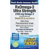 Natural Factors, RxOmega-3 itin stiprus su vitaminu D3, 150 minkštųjų kapsulių