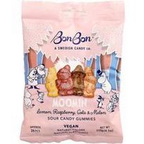 BonBon, „Moomin“ rūgščių saldainių guminukai su citrina, avietėmis, kola ir melionu, 115 g