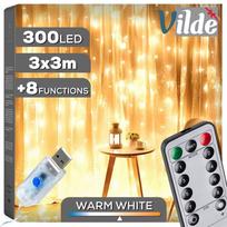 Šviečianti dekoratyvinė langų užuolaida, šiltai baltos LED lemputės, 300 LED, 3x3m su pulteliu