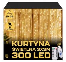 Kalėdinė LED užuolaida 3x3m 300 mikro lempučių USB pultelis kabliukai šilta balta