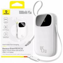 BASEUS išorinis akumuliatorius 10000 mAh 45W su USB-C ir Lightning laidu bei ekranu
