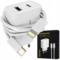 Spacecase greitas USB-C ir USB sieninis įkroviklis 20W + Lightning laidas telefonui