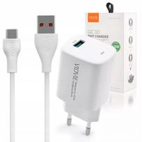 VIDVIE PLE249 1XUSB tinklo įkroviklis + TYPE C laidas QC 3.0 18W (Baltas)