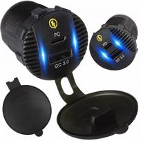 Automobilinis įkroviklis MOTOR KAMPER LED 12V 24V 18W PD 3.0 USB USB-C su dangteliu