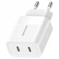 Tinklelis įkroviklis Spacecase 20W, skirtas telefonui, greitasis, 2x USB-C Type-C 20W, baltas