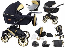 Vaikiškas vežimėlis 3-viename PREMIUM Gold Uczio auksinis daugiafunkcis + priedai