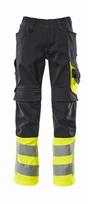 Pants with kneepad pockets 15679, hi-viz CL1, d. navy/yellow 82C52, Mascot