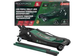 Rockforce Jack RF-T815011L, 5t, 595mm, 96mm, dvigubas cilindras, 4 ratai, guminis padas, sulankstomas rankenos