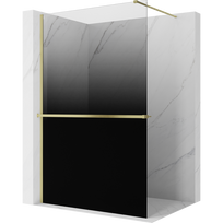 Mexen Kioto+ dušo sienelė su lentyna Walk-in 150 x 200 cm, ombre juoda 8 mm, šlifuotas auksas - 800-150-121-55-76