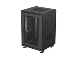 Lanberg 19 colių 18U 600x600 juodas grindinis spintos stovas su perforuotomis durimis (plokščias paketas)