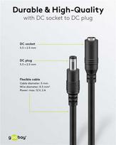Goobay DC maitinimo kabelio ilgiklis 1.5m 5.5×2.5mm juodas 2×0.5 mm² max 24VDC 140W