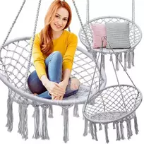 Pakabinamos sodo sūpynės Gandro lizdas, makrame, 80 cm, pilkos