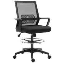 Vinsetto biuro kėdė Ergonomiška rašomojo stalo kėdė su reguliuojamu pėdos žiedu, juosmens atrama, reguliuojamo aukščio pasukama kėdė su tinkliniu atlošu, sūpynės funkcija, kompiuterio kėdė, juoda