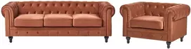Sofa Beliani CHESTERFIELD poilsio baldų komplektas 4 asmenims, veliūrinis, aukso rudos spalvos