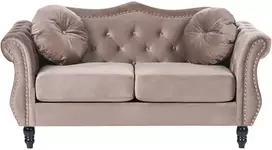 Beliani Dvivietė sofa SKIEN, veliūras, smėlio ir juodos spalvos