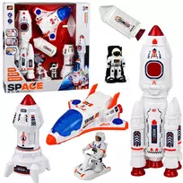 Lean Toys Kosmoso žaislų rinkinys su šviesos ir garso efektais, baltas, oranžinis ir mėlynas