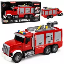 Lean Toys Žaislinis gaisrinis automobilis su ištraukiamomis kopėčiomis ir vandens purškimo funkcija, raudonas ir baltas, 36 x 16 x 11 cm