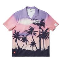 Li Ning X Billionaire Boys Club Collaboration Skateboard Series Gradient Landscape Button-Down Short Sleeve Shirt Men shirts Sunset ASHU549-1 L blue