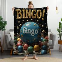 Vintage Bingo Print Blanket, Soft Flannel Game Night Throw, Plush All Season Accent, Retro Themed Home Decor Gift 75x90cm black