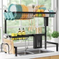 Over The Sink Dish Drying Rack - Adjustable 2 Tier Large Ccity Stainless Steel Drainer with Cutlery Utensil Holders Kitchen Sto United States beige