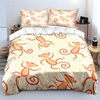 Cartoon Monkey Pattern Background Print Bedding Set 1 Duvet Cover 2 Pillowcases For Adult And Children Luxury Gift Full Size EU Twin 135X200cm&set beige