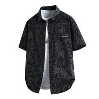 Men Loose Casual Short Sleeve Camouflage Print Street Style Shirt L black