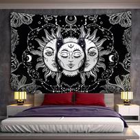 White Black Sun Moon Mandala Tapestry Wall Hanging Celestial Wall Tapestry Hippie Wall Carpets Dorm Decor Psychedelic Tapestry 100X70CM white