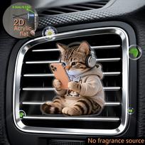 2D Flat Tabby Cat Car Vent Air Freshener Clip, Unscented Refill Sponge DIY Diffuser Auto Interior Decor For Valentine And New Year Holiday Gifts 6cm black