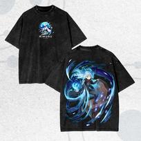 2026 summer Anime Slime Rimuru Oversized T-shirt, Tempest Rimuru Print Casual Streetwear Washed Black Tee For Men Women S