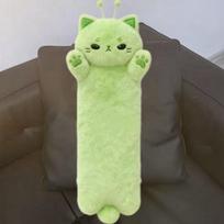 70/100/130Cm Cute Alien Cat Long Body Pillow Soft Green Cat Plush Hugging Pillow With Antenna For Bed, Sofa And Side Sleeping. 70cm beige
