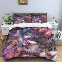 Cartoon Jinx Arcane: League of Legends Bedding Set King Twin Double Child 3 Piece Mircofiber or Polyester Duvet Cover Set AU Double(180x210cm) gray