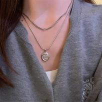 Korean version of letter tag double stacked long necklace niche design personalized neck chain collarbone chain gray
