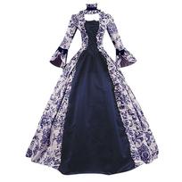 Retro suknelė ilgomis rankovėmis, spausdinta elegantiška vakarinė suknelė, cosplay suknelė. 5XL violetinė