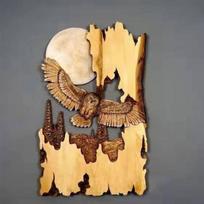 Rankų darbo šaunus gyvūno raižinys rankdarbis sienos pakabinama dekoracija skulptūra medis meškėnas lokys elnias rankomis tapytas namų kambarys 13CM*20CM 13cmx20cm beige