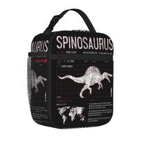 Jurassics Spinosaurus Dinosaur Facts World Insulated Lunch Bag Science Food Container Bags Portable Thermal Cooler Lunch Boxes One Size gray