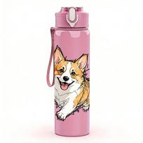 1PC Running Corgi Dog Go Text 750ml Color Plastic Sports Water Bottle Leakproof Flip Straw Lid Suitable for Sports Office Home Use Pack of 1