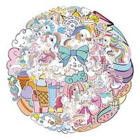 50 Unicorn Graffiti Stickers Suitcase Car Laptop Skateboard Mobile Phone Waterproof Decorative Stickers gray