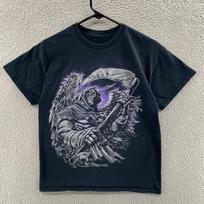 VINTAGE Grim Reaper T Shirt Men Medium Black Graphic Gothic Horror Skull Scythe M gray